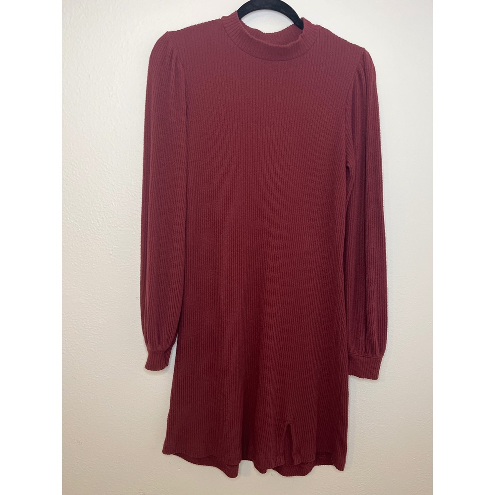 Hollister Ribbed Mock Neck Puff Sleeve Dress Burgundy Kids Size L